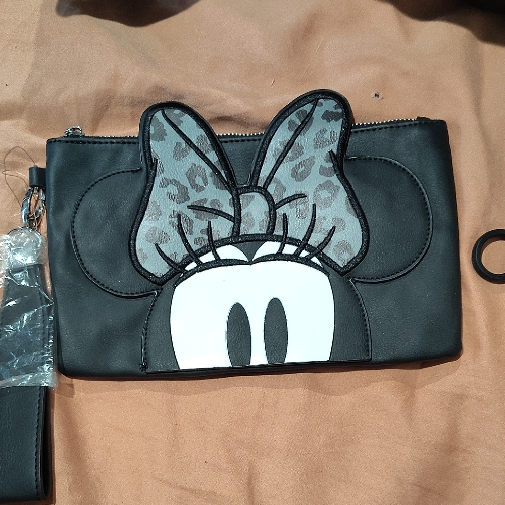 Minnie Mouse Black & Grey  Bow Wristlet Clutch